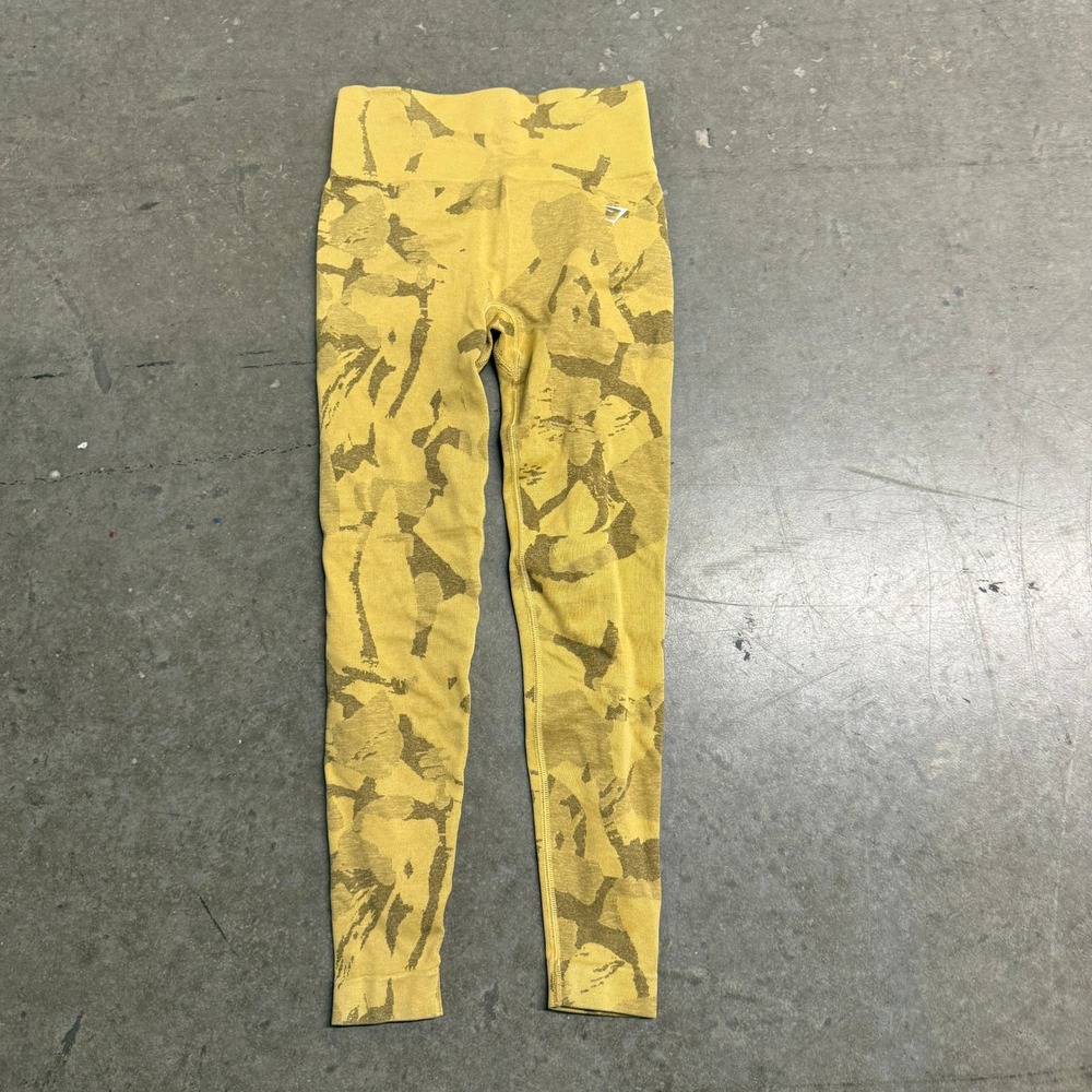 Gymshark Adapt Camo Seamless Leggings Yellow Green High Waist Scrunch Bum Small